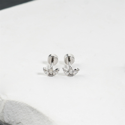 Delzzad Willow Dew Stud Earrings Marquise Crown Stud Earrings Flat Back Earrings Screw-on Synthetic Moissanite Earrings Jewelry S925 Studs