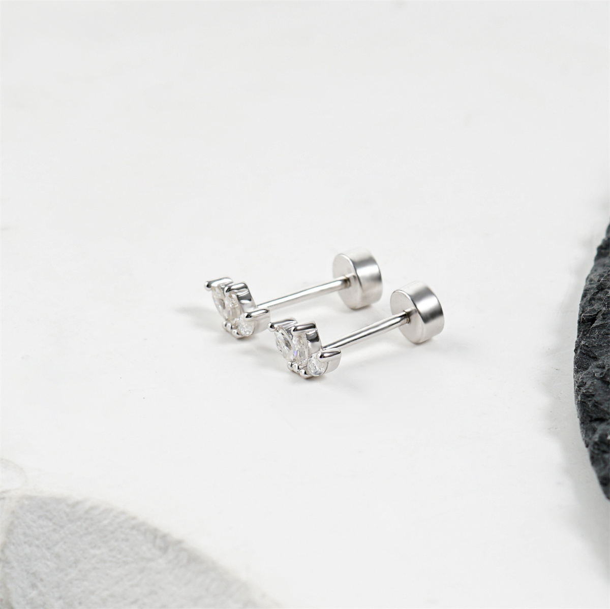 Delzzad Willow Dew Stud Earrings Marquise Crown Stud Earrings Flat Back Earrings Screw-on Synthetic Moissanite Earrings Jewelry S925 Studs