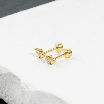 Delzzad Willow Dew Stud Earrings Marquise Crown Stud Earrings Flat Back Earrings Screw-on Synthetic Moissanite Earrings Jewelry S925 Studs