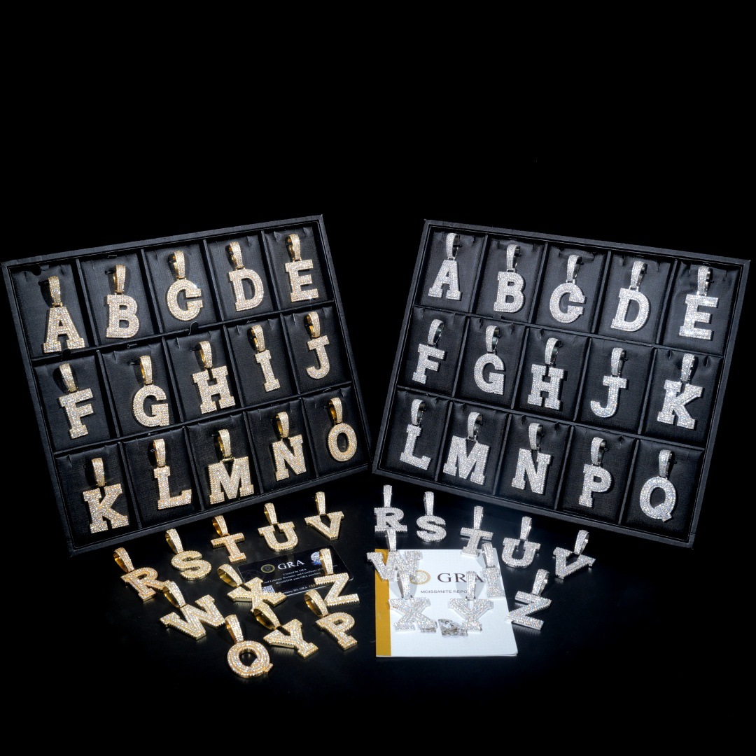 MOISSANITE MEDIUM SIZE ALPHBET LETTERS CHARM PENDANT