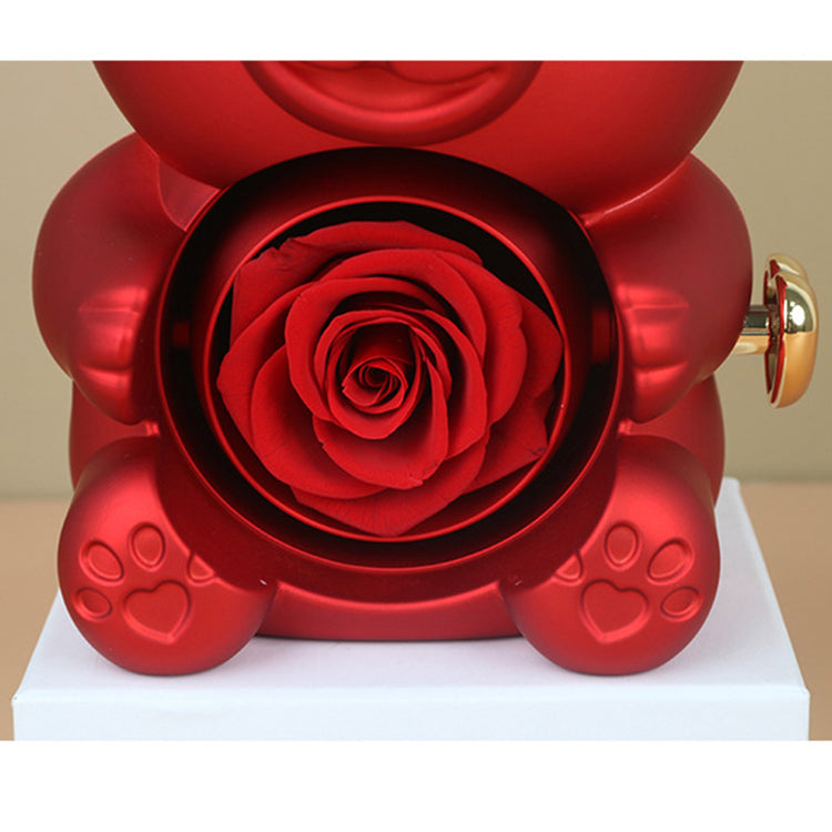 Delzzad Romantic Eternal Rose Cute Hug Bear Jewelry Box - Perfect Valentine's Day Christmas Gift for Her