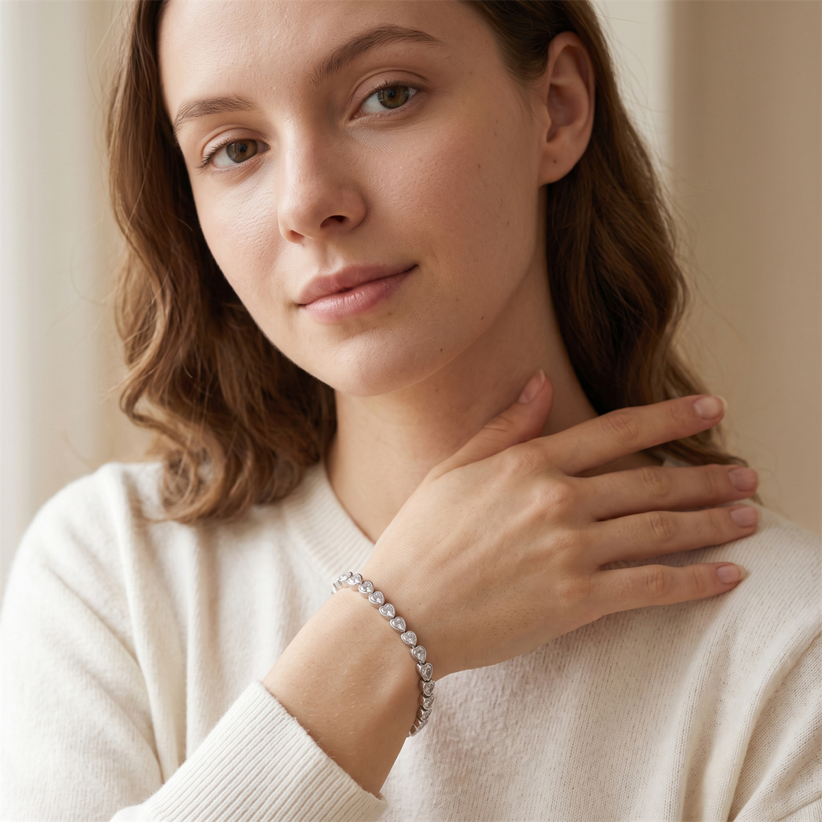 14K Gold-Plated Eternal Heartbeats Bracelet Heart Shaped Bezel Tennis Bracelet for Women Men Synthetic Moissanite Bracelet