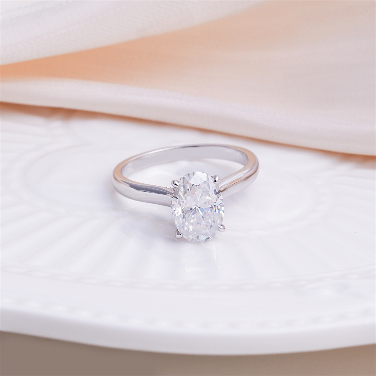 14K Gold-Plated 2ct Solitaire Oval Promise Engagement Ring Synthetic Moissanite Wedding Ring Jewelry