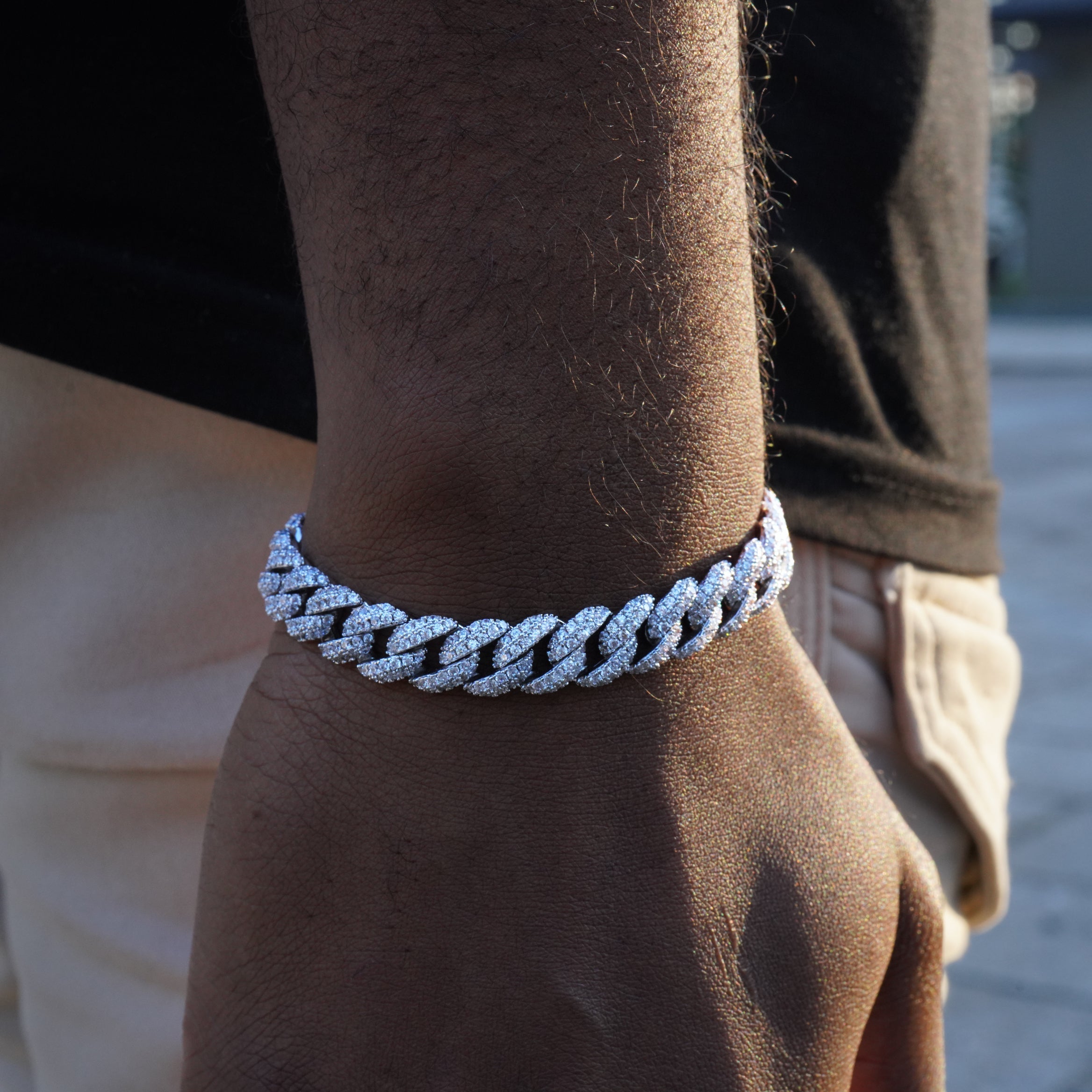 01style S925 VVS Synthetic Moissanite Hip Hop Unisex Cuban Link Bracelet