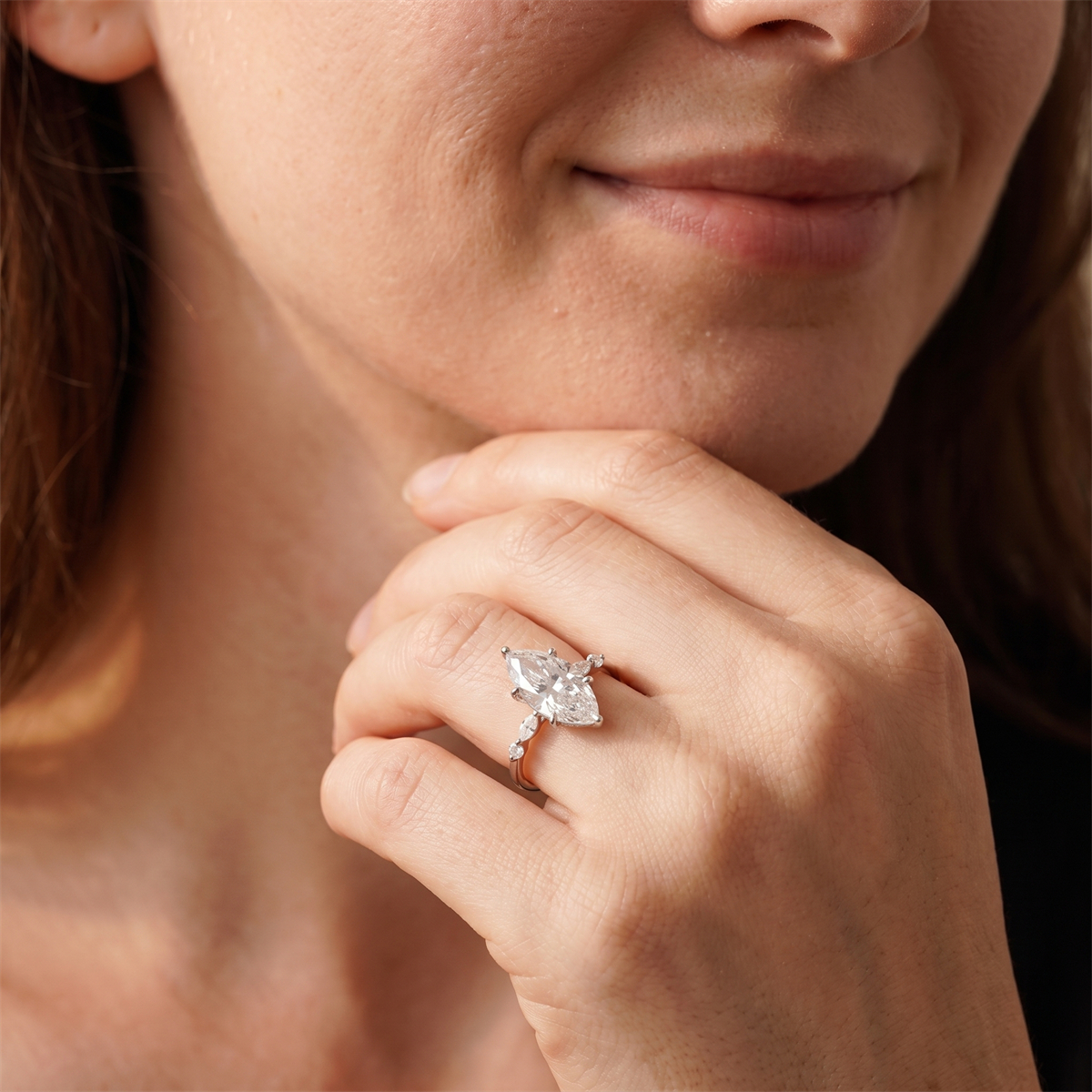 14K Gold-Plated 3.2ct The Everleaf Ring Marquise Engagement Ring Band VVS Synthetic Moissanite Ring Jewelry