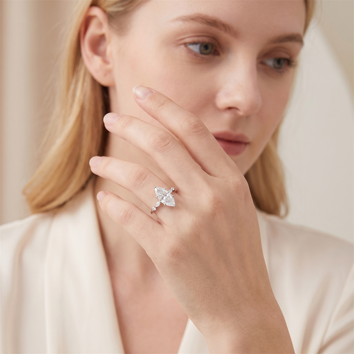 14K Gold-Plated 3.2ct The Everleaf Ring Marquise Engagement Ring Band VVS Synthetic Moissanite Ring Jewelry
