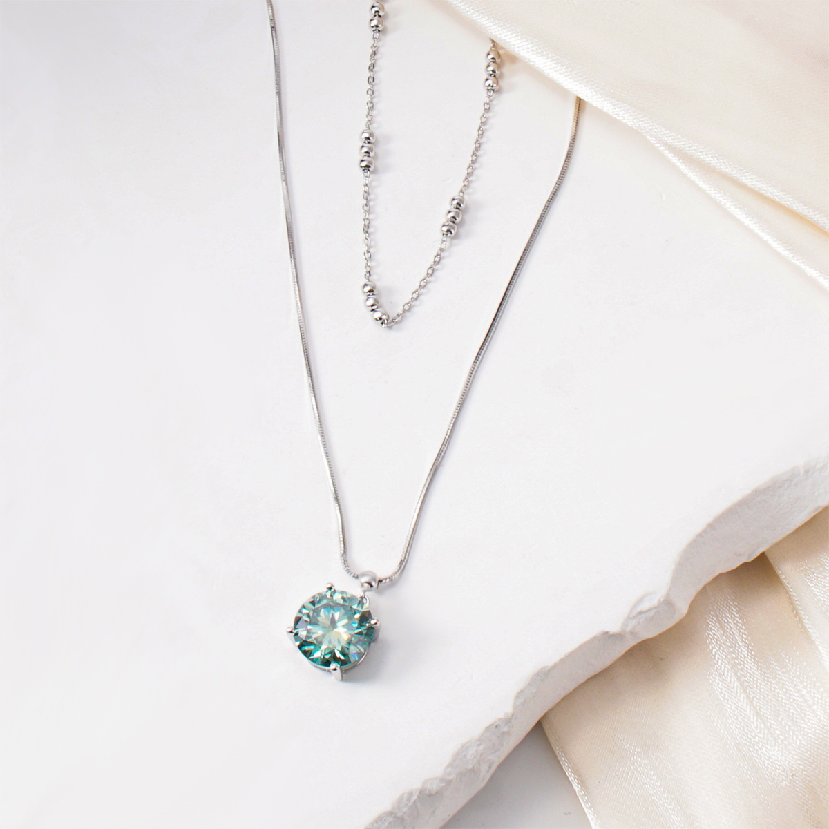Green Solitaire Necklace Chain VVS Synthetic Moissanite S925 Chain Necklace