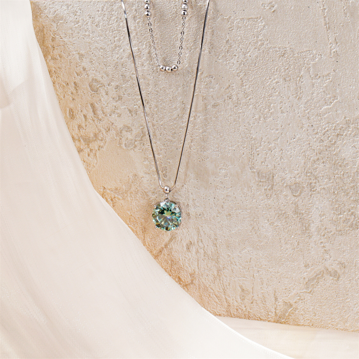 Green Solitaire Necklace Chain VVS Synthetic Moissanite S925 Chain Necklace