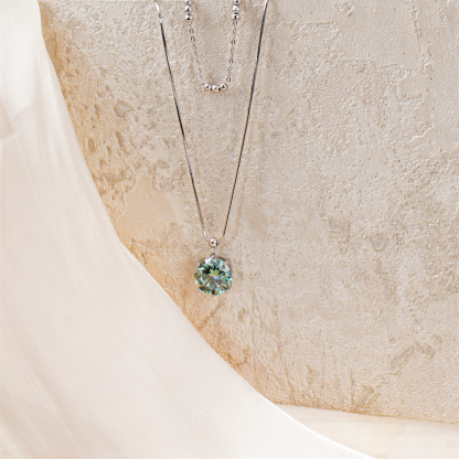 Green Solitaire Necklace Chain VVS Synthetic Moissanite S925 Chain Necklace