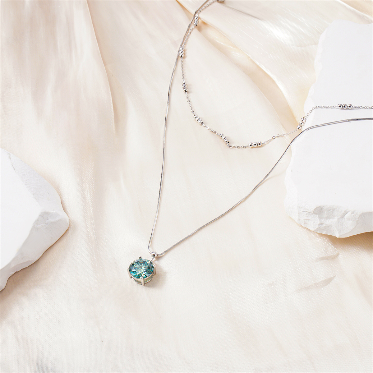 Green Solitaire Necklace Chain VVS Synthetic Moissanite S925 Chain Necklace