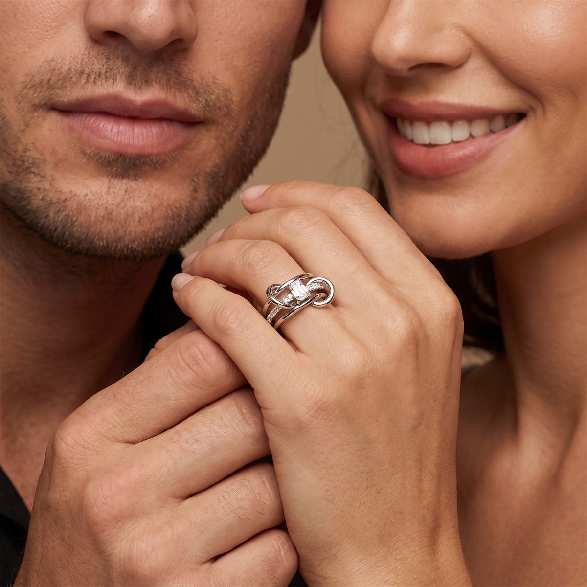 14K Gold-Plated Orbit of Love Ring Link Stacking Ring Band VVS Synthetic Moissanite Ring Jewelry