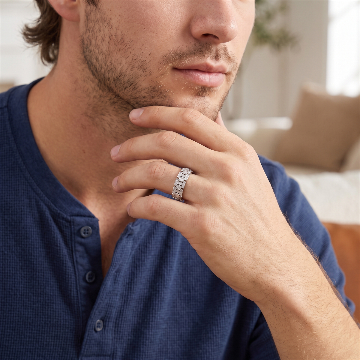 14K Gold-Plated Everlasting Chain Ring Wedding Band VVS Synthetic Moissanite Ring Exquisite Jewelry for Men Women
