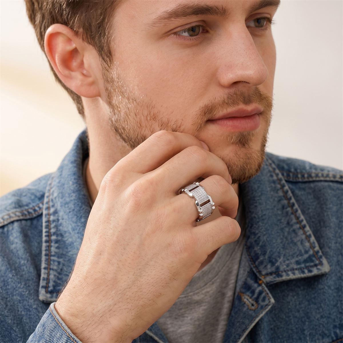 14K Gold-Plated The Icicle Band Ring Hip Hop Link Ring VVS Synthetic Moissanite Ring Exquisite Jewelry for Men Women