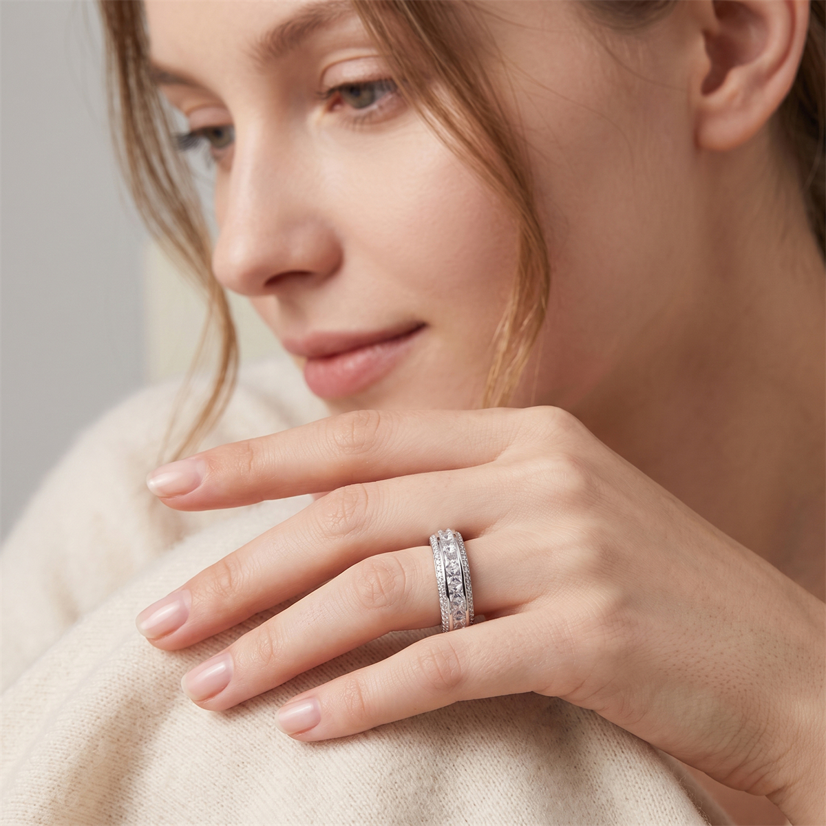 14K Gold-Plated Elysian Gate Ring Unisex Channel Set Eternity Band VVS Synthetic Moissanite Ring Exquisite Jewelry for Men Women