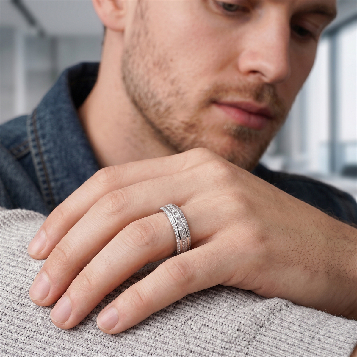 14K Gold-Plated Elysian Gate Ring Unisex Channel Set Eternity Band VVS Synthetic Moissanite Ring Exquisite Jewelry for Men Women