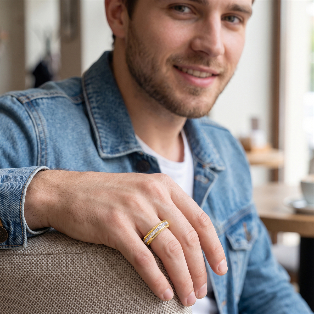 14K Gold-Plated Elysian Gate Ring Unisex Channel Set Eternity Band VVS Synthetic Moissanite Ring Exquisite Jewelry for Men Women
