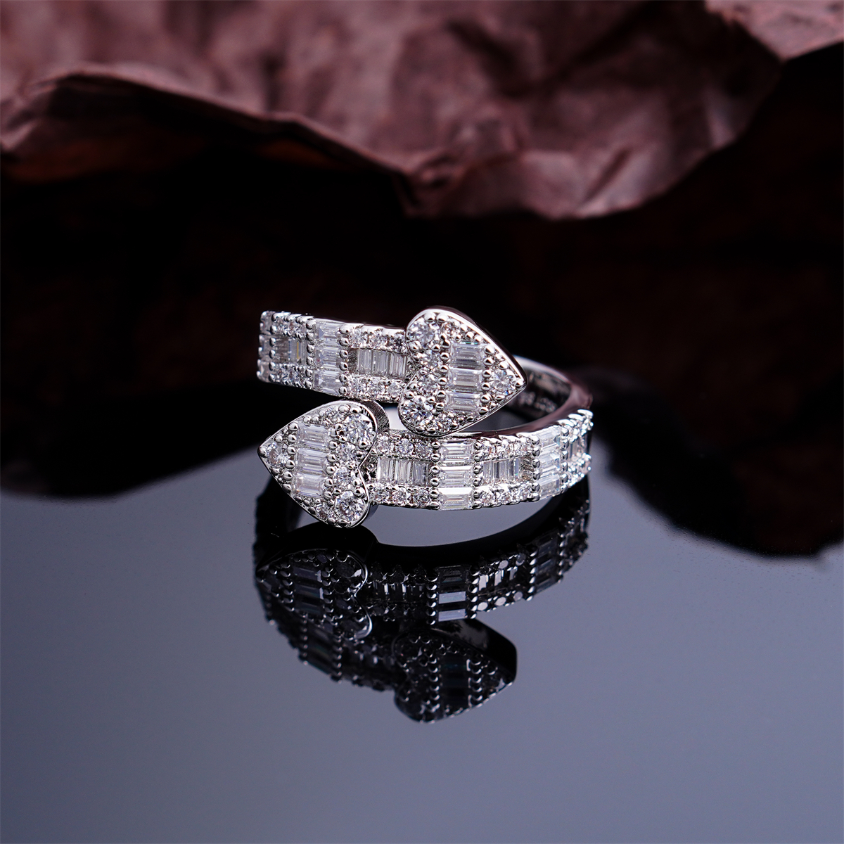 14K Gold-Plated Couplet of Love Ring Double Heart Wrap Ring Band VVS Synthetic Moissanite Ring Exquisite Jewelry for Men Women