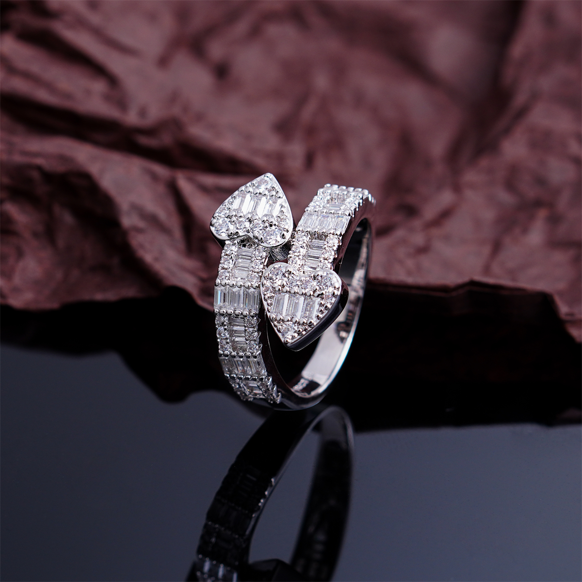 14K Gold-Plated Couplet of Love Ring Double Heart Wrap Ring Band VVS Synthetic Moissanite Ring Exquisite Jewelry for Men Women
