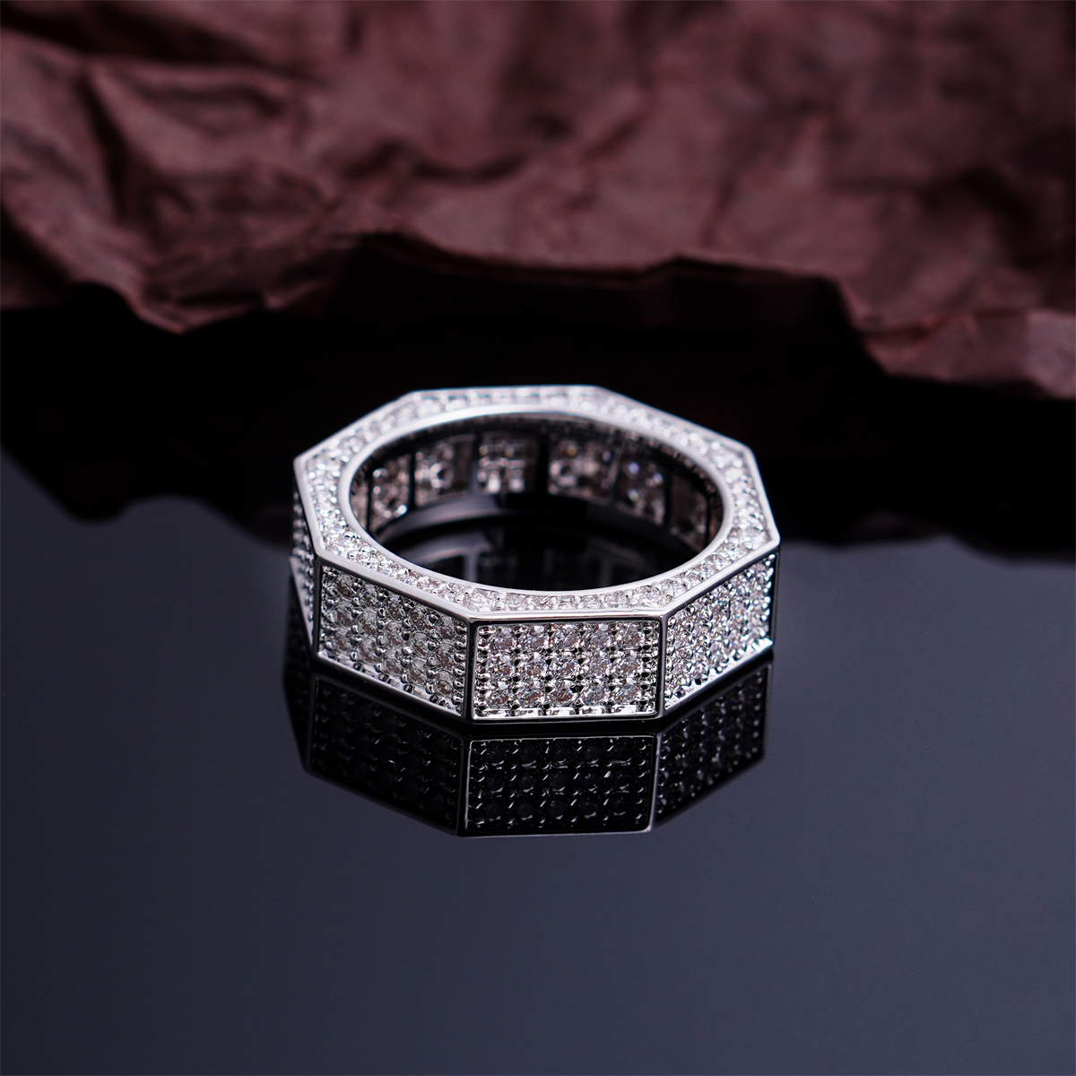 14K Gold-Plated Stardust Pavilion Ring Bolt Ring Band VVS Synthetic Moissanite Ring Exquisite Jewelry for Men Women