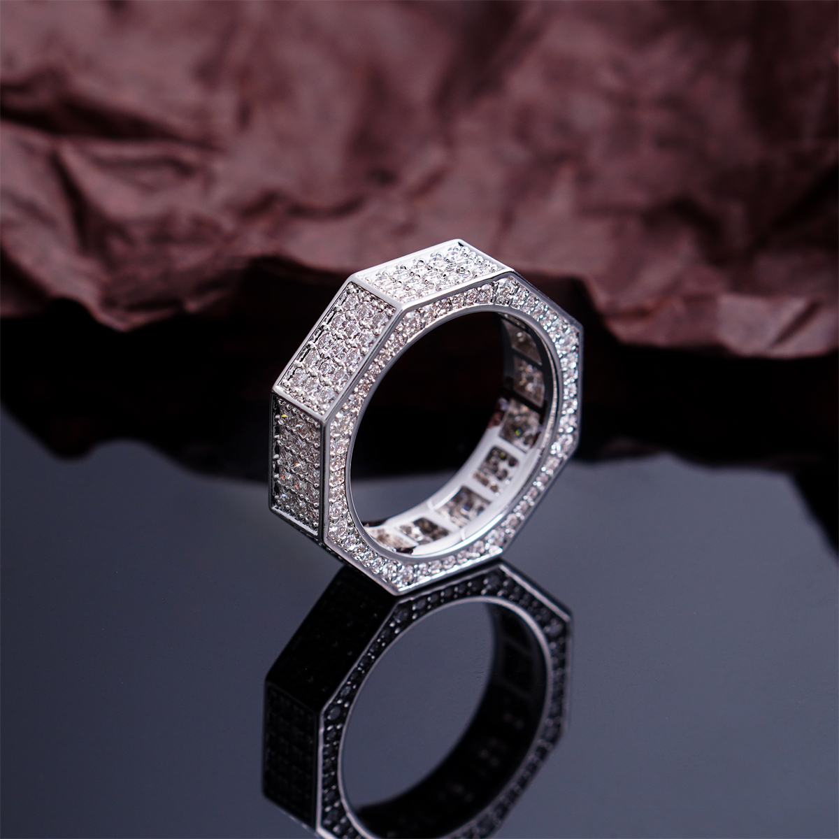 14K Gold-Plated Stardust Pavilion Ring Bolt Ring Band VVS Synthetic Moissanite Ring Exquisite Jewelry for Men Women