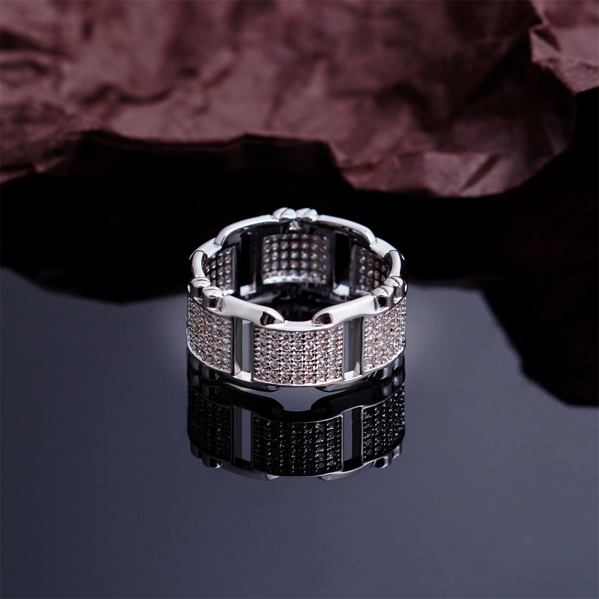 14K Gold-Plated The Icicle Band Ring Hip Hop Link Ring VVS Synthetic Moissanite Ring Exquisite Jewelry for Men Women