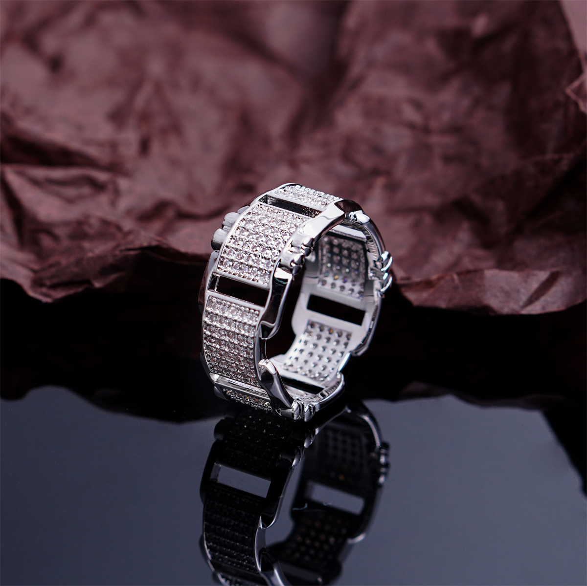 14K Gold-Plated The Icicle Band Ring Hip Hop Link Ring VVS Synthetic Moissanite Ring Exquisite Jewelry for Men Women