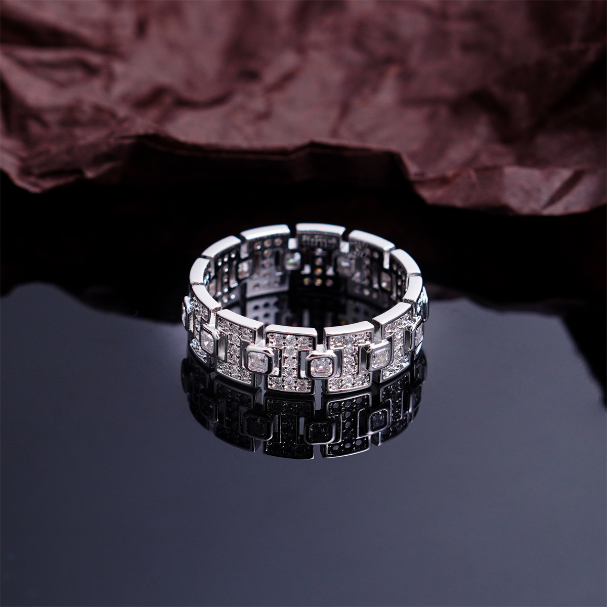 14K Gold-Plated Everlasting Chain Ring Wedding Band VVS Synthetic Moissanite Ring Exquisite Jewelry for Men Women