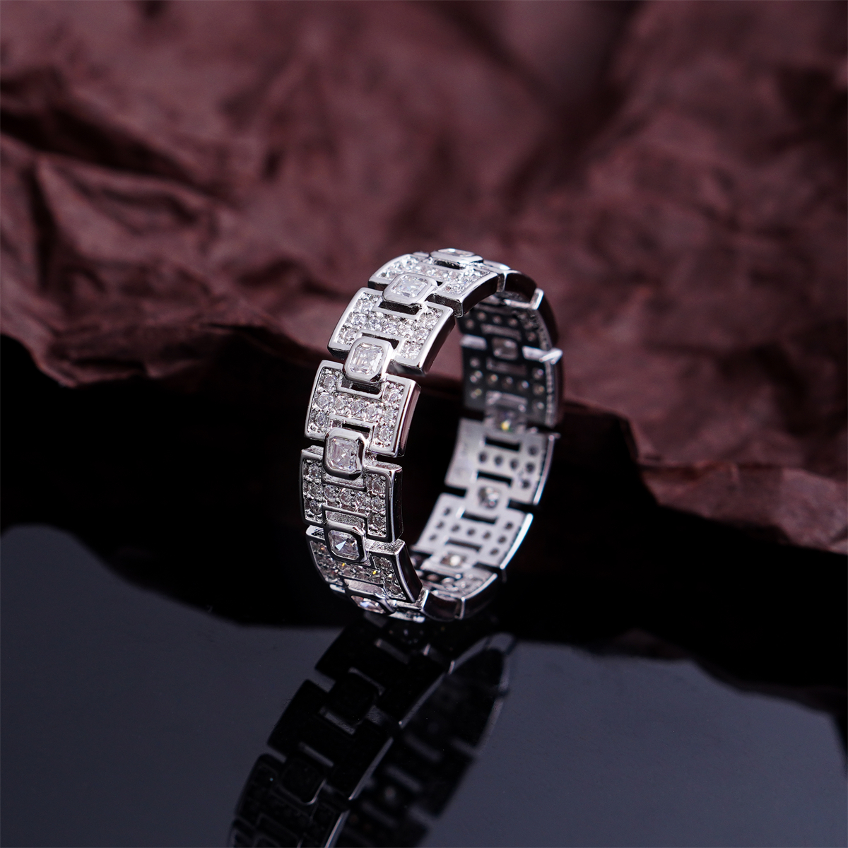 14K Gold-Plated Everlasting Chain Ring Wedding Band VVS Synthetic Moissanite Ring Exquisite Jewelry for Men Women