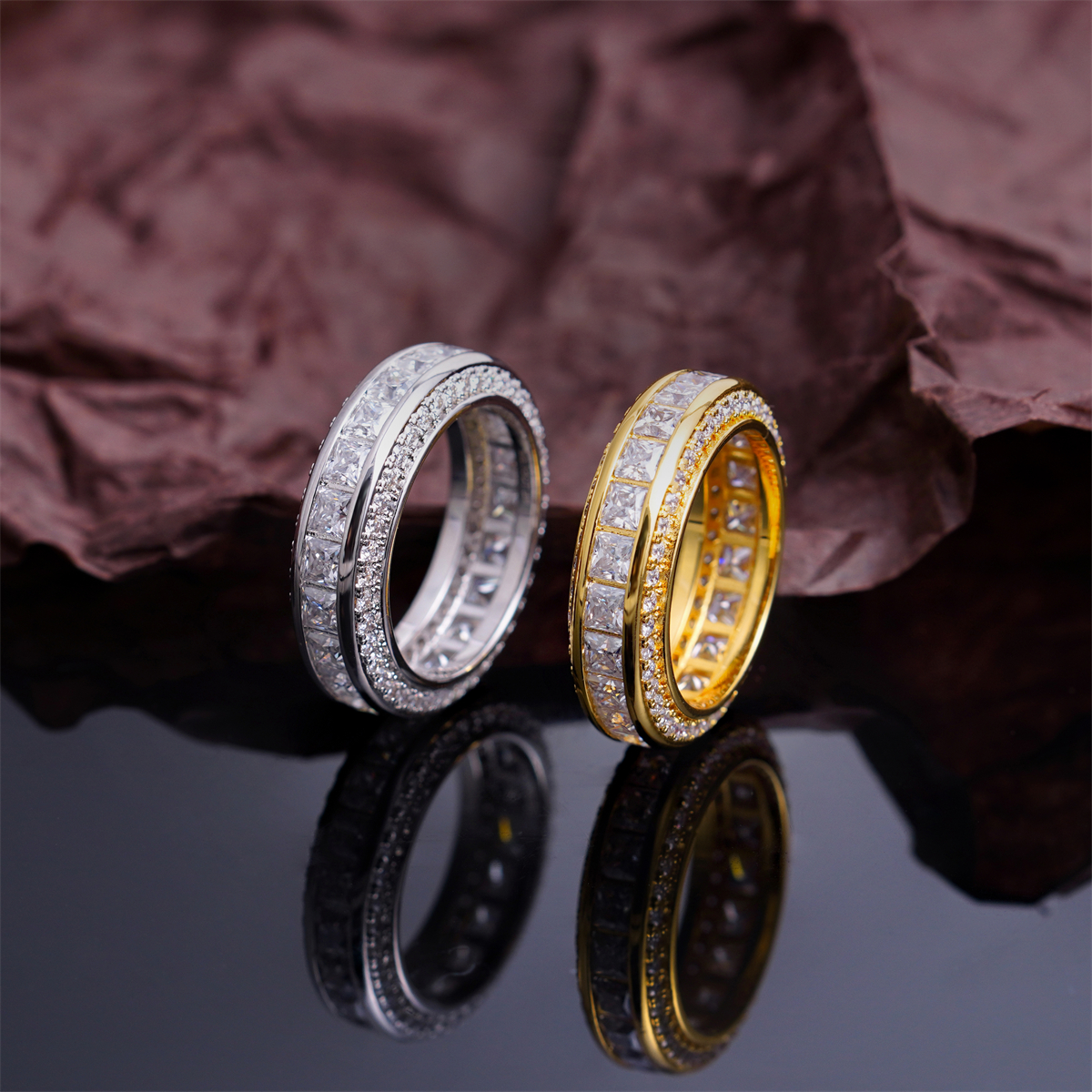 14K Gold-Plated Elysian Gate Ring Unisex Channel Set Eternity Band VVS Synthetic Moissanite Ring Exquisite Jewelry for Men Women