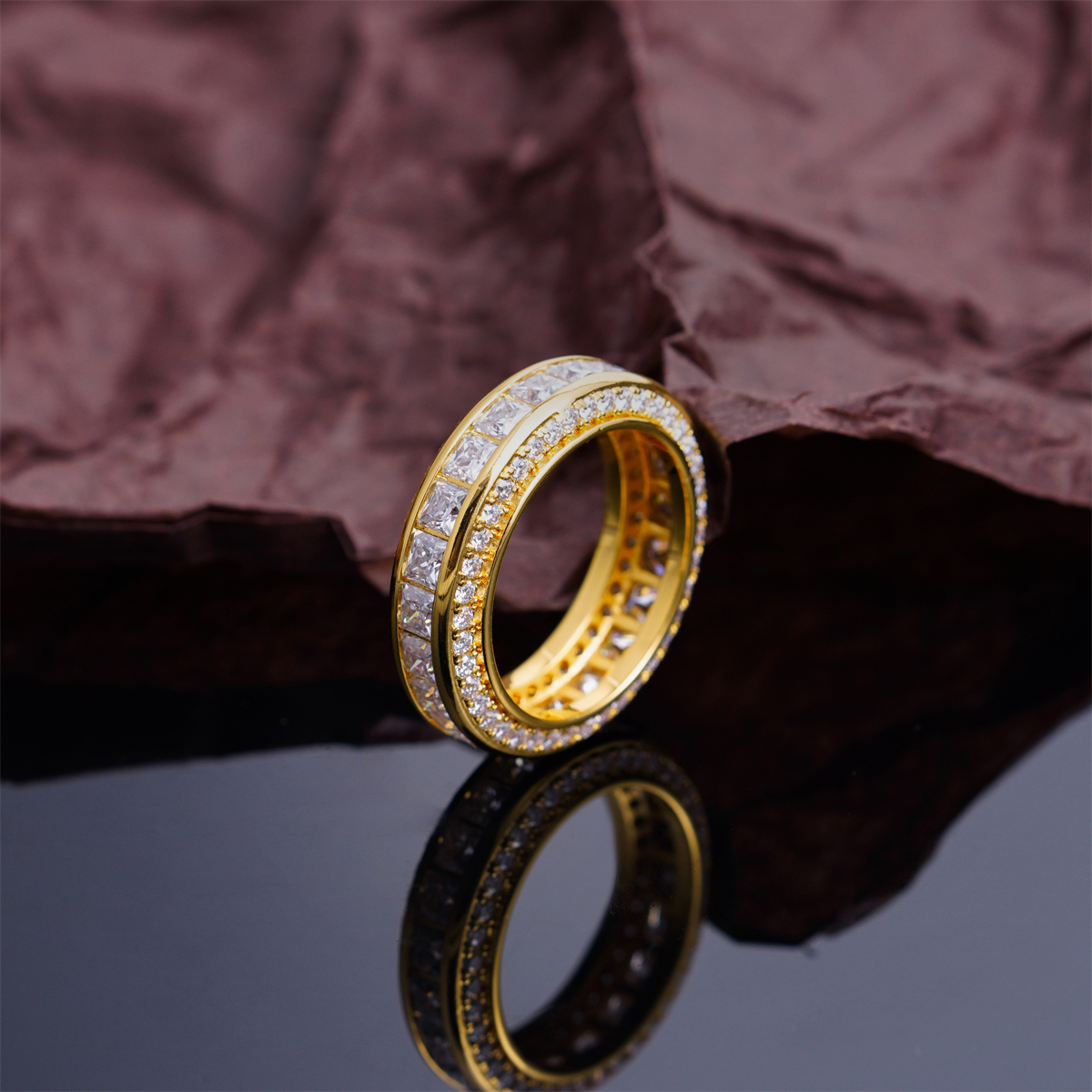 14K Gold-Plated Elysian Gate Ring Unisex Channel Set Eternity Band VVS Synthetic Moissanite Ring Exquisite Jewelry for Men Women