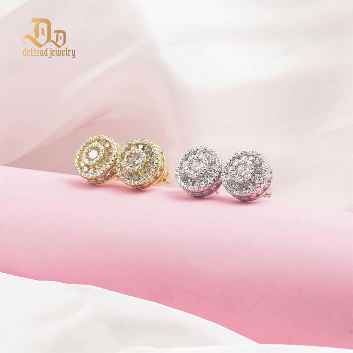 Delzzad S925 Round Synthetic Moissanite Hip Hop Bling Out Circular Stud Earrings Birthday Anniversary Valentine's Day Gifts for Men Women