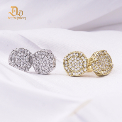 Delzzad S925 Round D Color VVS Synthetic Moissanite Hip Hop Iced Out Screw Back Circle Shape Stud Earrings Birthday Anniversary Valentine's Day Gifts for Men Women