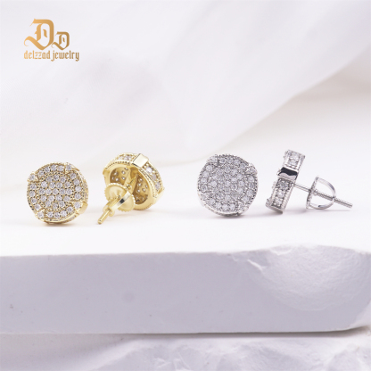 Delzzad S925 Round D Color VVS Synthetic Moissanite Hip Hop Iced Out Screw Back Circle Shape Stud Earrings Birthday Anniversary Valentine's Day Gifts for Men Women
