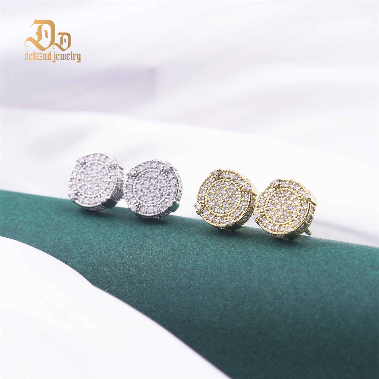 Delzzad S925 Round D Color VVS Synthetic Moissanite Hip Hop Iced Out Screw Back Circle Shape Stud Earrings Birthday Anniversary Valentine's Day Gifts for Men Women
