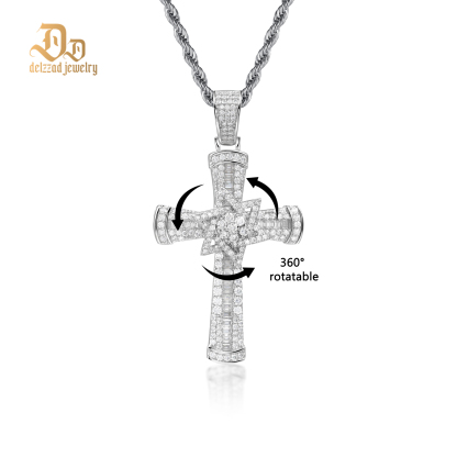 Delzzad S925 3ct VVS Synthetic Moissanite Exquisite Cross Rotatable Pentagram Pendant Necklace Birthday Anniversary Gift