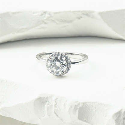 Delzzad Solitaire Halo Ring Lab-Created Moissanite Engagement Ring S925 Sterling Silver Moissanite Jewelry Perfect Gift