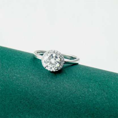 Delzzad Solitaire Halo Ring Lab-Created Moissanite Engagement Ring S925 Sterling Silver Moissanite Jewelry Perfect Gift