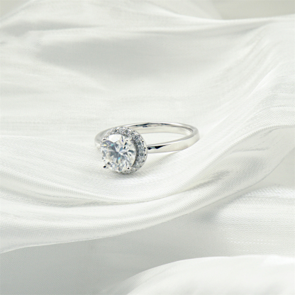 Delzzad Solitaire Halo Ring Lab-Created Moissanite Engagement Ring S925 Sterling Silver Moissanite Jewelry Perfect Gift