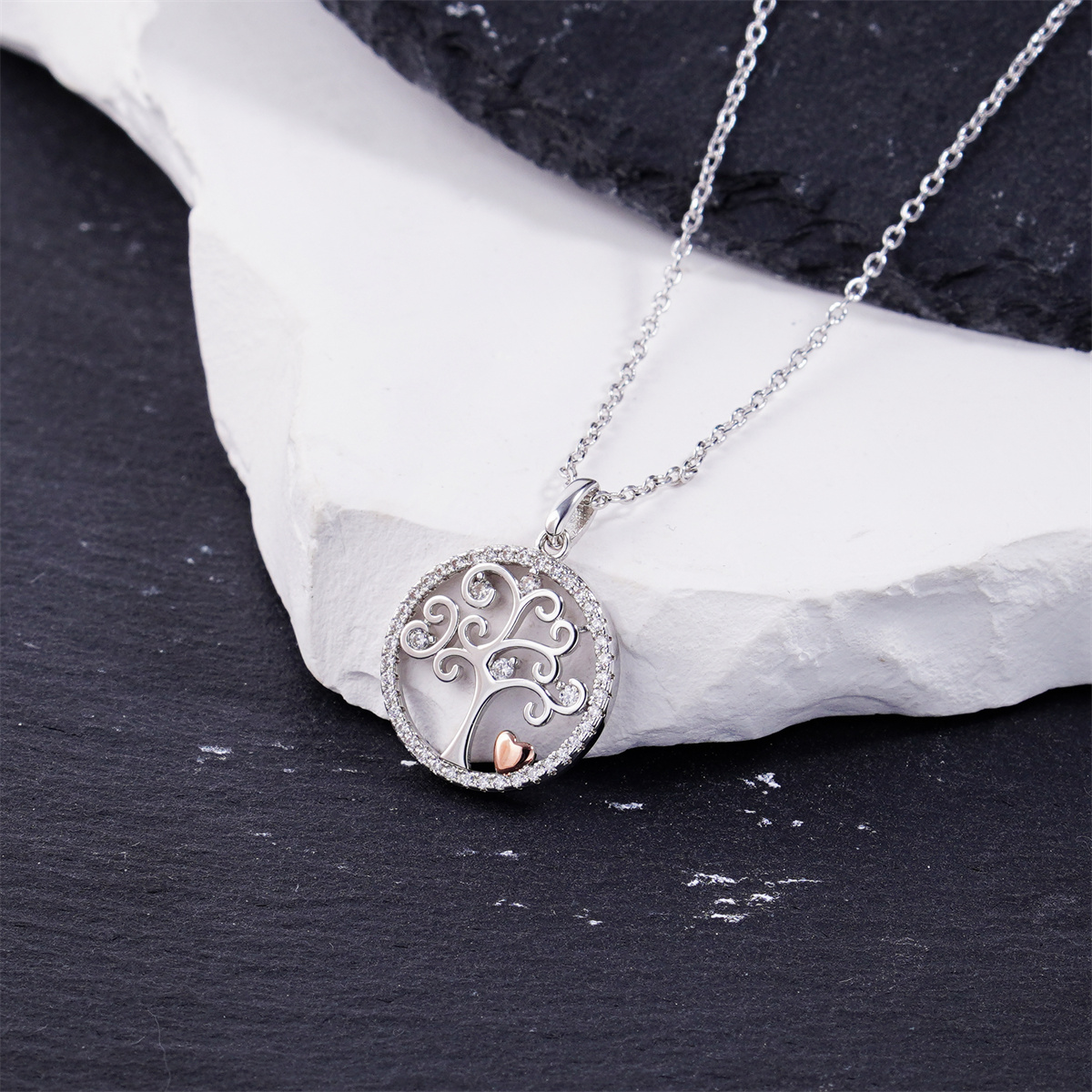 Delzzad 0.2ct Grow with You Pendant Tree of Life Necklace Chain VVS Synthetic Moissanite Pendant Jewelry Copper