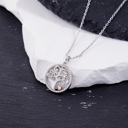 Delzzad 0.2ct Grow with You Pendant Tree of Life Necklace Chain VVS Synthetic Moissanite Pendant Jewelry Copper