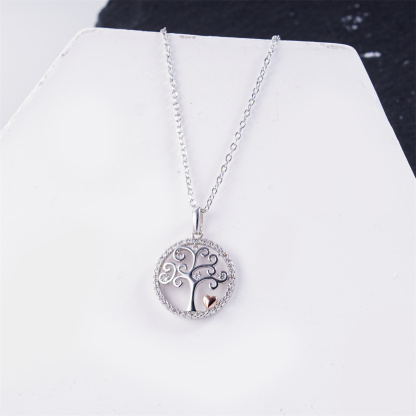 Delzzad 0.2ct Grow with You Pendant Tree of Life Necklace Chain VVS Synthetic Moissanite Pendant Jewelry Copper
