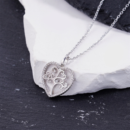 Delzzad 0.2ct Grounded in You Pendant Tree of Life Heart Necklace Eternal Roots of Love Chain VVS Synthetic Moissanite Pendant Jewelry Copper