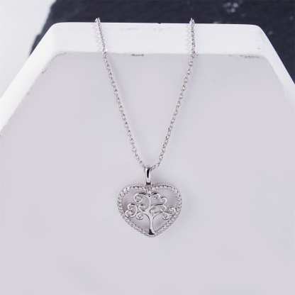 Delzzad 0.2ct Grounded in You Pendant Tree of Life Heart Necklace Eternal Roots of Love Chain VVS Synthetic Moissanite Pendant Jewelry Copper