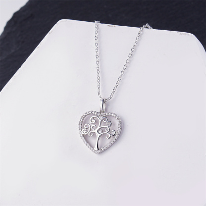 Delzzad 0.2ct Grounded in You Pendant Tree of Life Heart Necklace Eternal Roots of Love Chain VVS Synthetic Moissanite Pendant Jewelry Copper