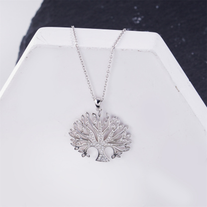 Delzzad 0.64ct Eternal Glow Arbor Pendant Tree of Life Pendant Necklace Chain VVS Synthetic Moissanite Pendant Jewelry Copper
