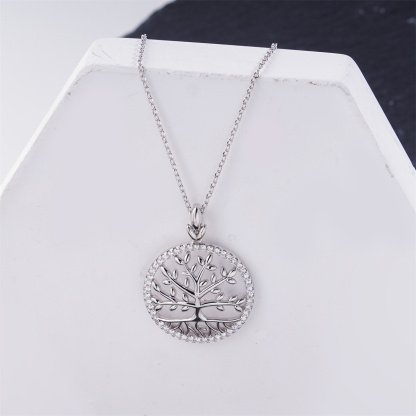 Delzzad 0.75ct Radiant Soul Tree Necklace Tree of Life Circle Pendant Chain VVS Synthetic Moissanite Pendant Jewelry Copper