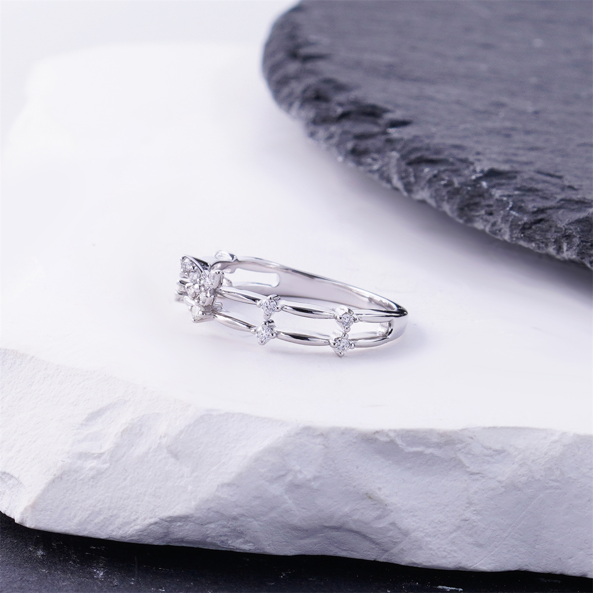 Delzzad 0.1ct Tiny Dainty Butterfly Garden Flutter Ring VVS Synthetic Moissanite Ring