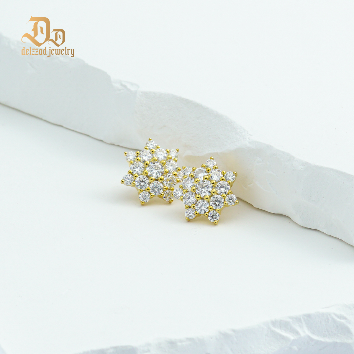 Delzzad S925 Round Synthetic Moissanite Dazzling Star Cluster Studs Earrings Birthday Anniversary Gift Valentine's Day Gifts for Men Women