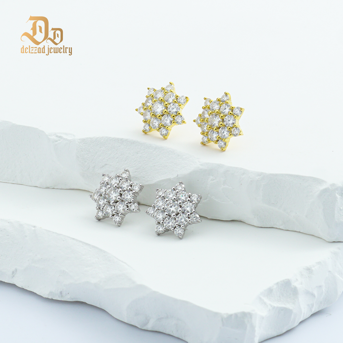 Delzzad S925 Round Synthetic Moissanite Dazzling Star Cluster Studs Earrings Birthday Anniversary Gift Valentine's Day Gifts for Men Women