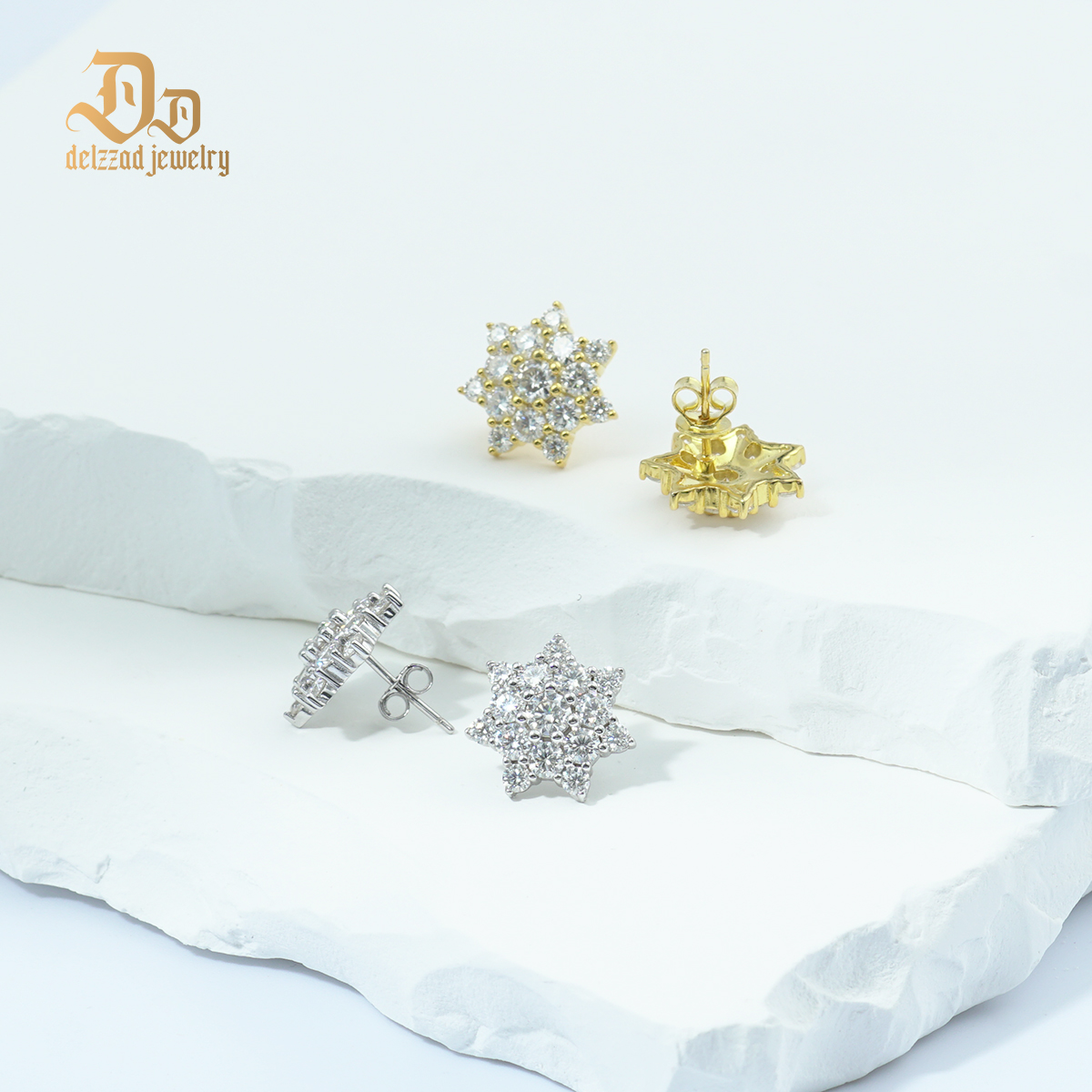 Delzzad S925 Round Synthetic Moissanite Dazzling Star Cluster Studs Earrings Birthday Anniversary Gift Valentine's Day Gifts for Men Women